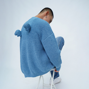 外套男女 宽松廓形长短款 CLP原创蓝橙翅膀设计休闲针织衫 毛衣开衫