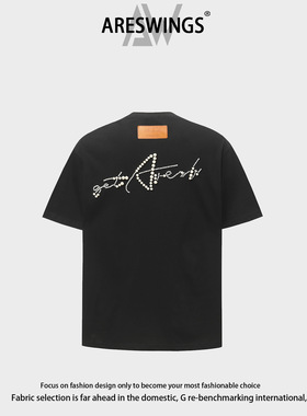 Areswings原创美式复古钉珠字母短袖T恤男女夏季情侣国潮牌高街