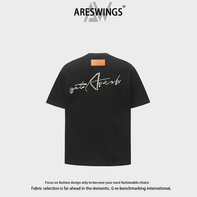 Areswings原创美式复古钉珠字母短袖T恤男女夏季情侣国潮牌高街