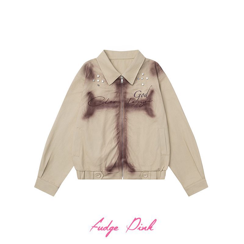 Fudge Pink 25秋季New美式复古个性喷绘设计宽松夹克外套