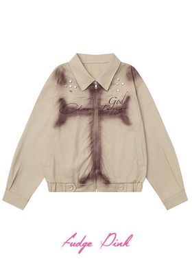 Fudge Pink 25秋季New美式复古个性喷绘设计宽松夹克外套