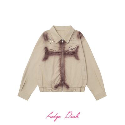 Fudge Pink 25秋季New美式复古个性喷绘设计宽松夹克外套