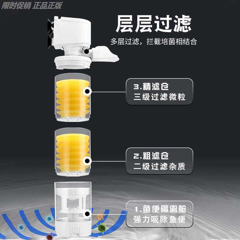 过滤器一体氧气泵鱼缸增氧水泵鱼便分离静音吸鱼粪小型循环泵
