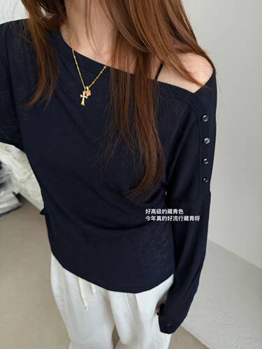 欧洲站2026年夏季新款女装Big Family正品时尚斜肩露肩长袖T恤