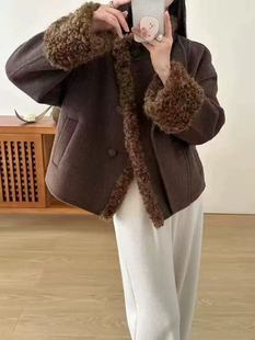 欧洲站2025年冬季新款正品女装时尚百搭双面羊毛毛呢外套短款大衣