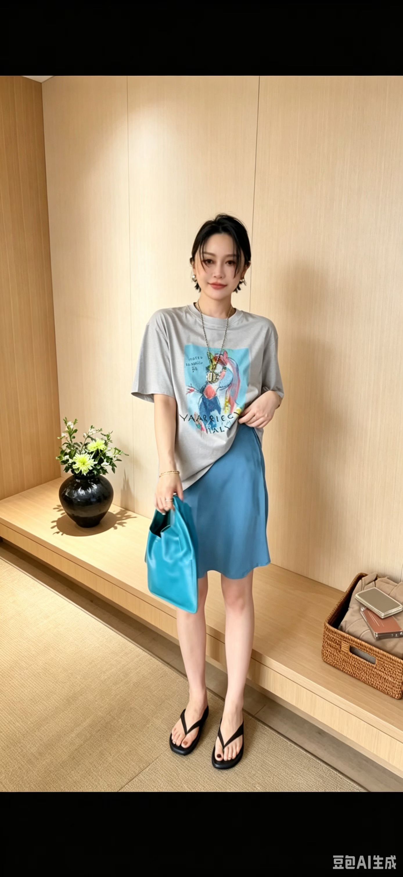 欧洲站2026年夏季新款女装正品圆领印花短袖T恤+半身短裙两件套