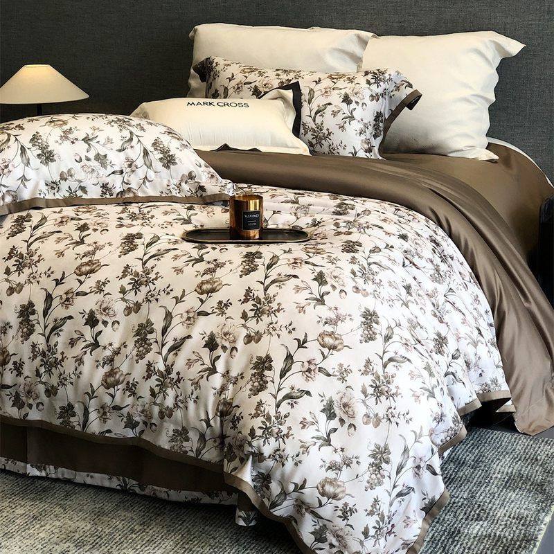 轻奢高端超细旦天丝磨毛四件套田园数码印花被套秋冬保暖床上用品,床上用品,床品套件/四件套/多件套,淘宝优惠券,粉丝福利购,淘宝优惠卷