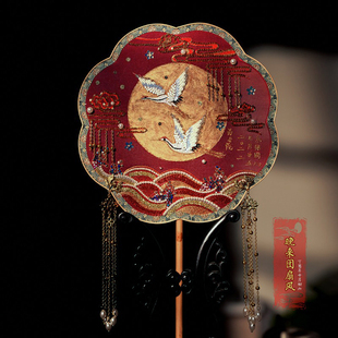 晚来团扇风高端团扇定制刺绣婚礼八瓣团扇结婚新娘DIY材料包定制