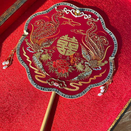 凤求凰 团扇新娘结婚diy材料包法式刺绣中式手工汉服定制婚礼喜扇