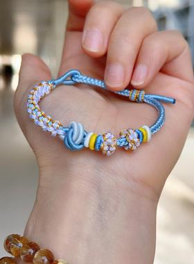 铃兰花手链女本命年红绳手工编织绳diy手绳半成品可穿转运珠黄金