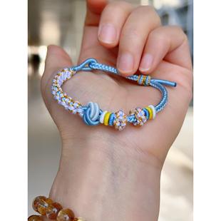 铃兰花手链女本命年红绳手工编织绳diy手绳半成品可穿转运珠黄金