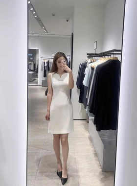 TH女装2025现货夏季经典三醋酯混纺v领修身显瘦连衣裙L0509630