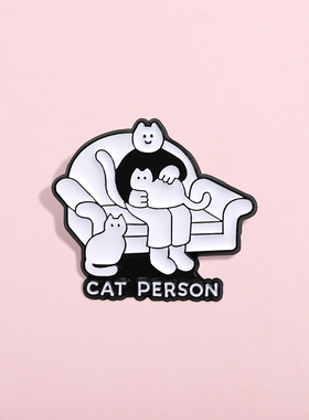 猫咪和人温馨惬意徽章金属胸针