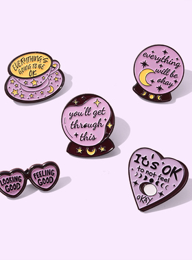 紫色英文创意胸针金属徽章包包衣服装饰胸章配饰别针扣针饰品勋章