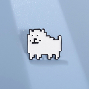 像素风抽象小白狗卡通金属胸针男女学生背包扣针合金配饰勋章挂件