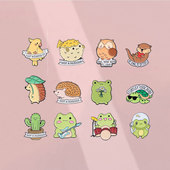 可爱仙人掌刺猬青蛙卡通胸针金属徽章ins潮学生包包笔袋配饰勋章