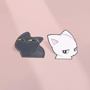 傲娇黑白猫咪珐琅胸针慵懒坏笑黑猫冷淡厌世白猫金属别针情侣书