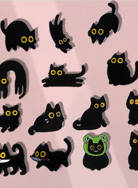 黑色猫咪系列胸针ins潮金属徽章百搭创意简约学生书包装饰徽章
