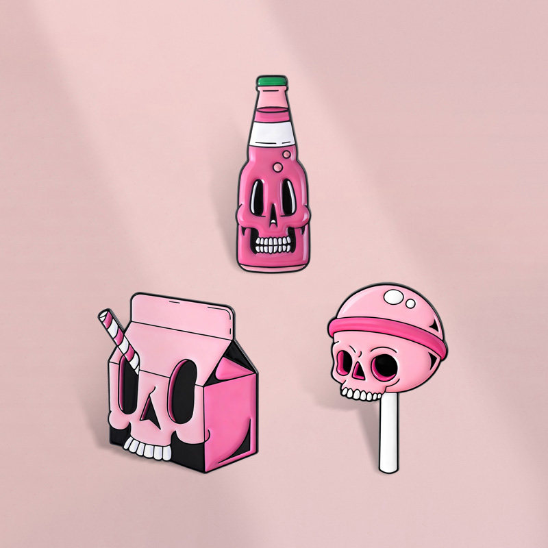 暗黑萌系骷髅食物胸针饮料棒棒糖元素别针个性包包衣服配饰徽章