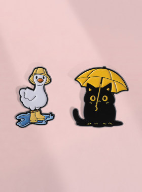 撑伞小猫胸针ins潮可爱卡通金属徽章男女衣服包挂件配饰徽章