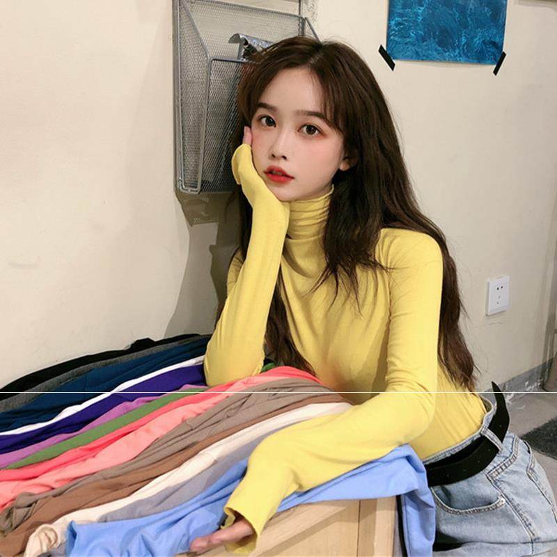Korean version of the fall 2021 new pattern Self cultivation Show thin Solid Mid length version By age High collar Long sleeve Primer T-shirt jacketin the Women's clothing/Boutique , T-shirt  category - from Buy2taobao.com to provide professional Taobao agent buy service