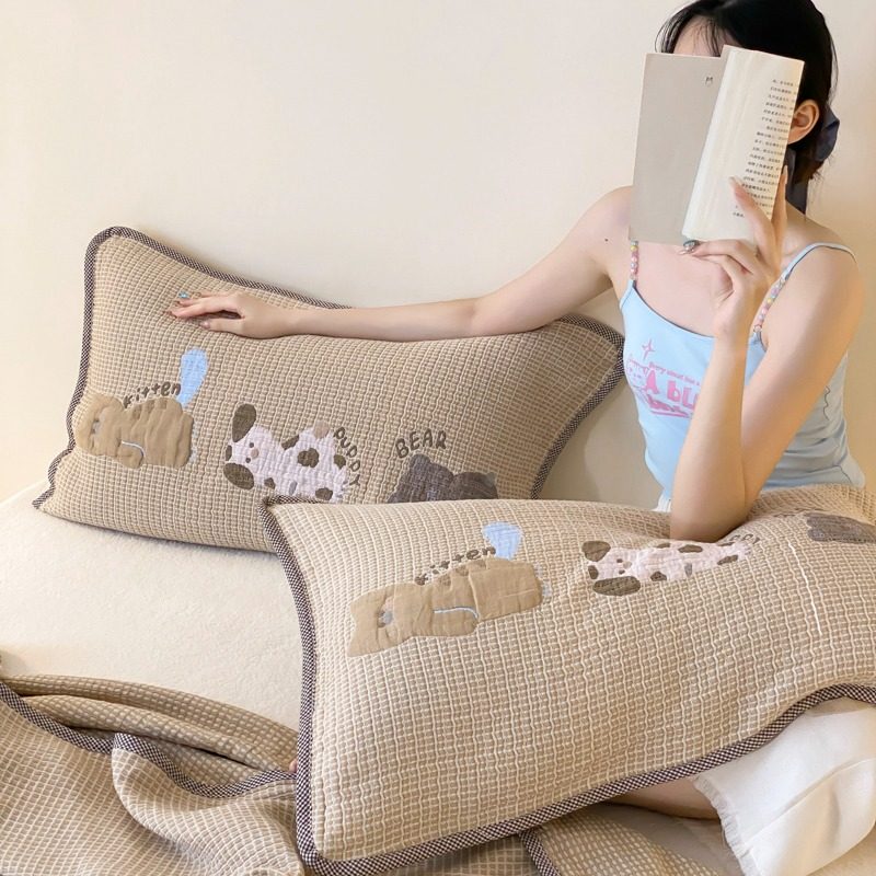 卡通纯棉四层纱布单人枕套一对装