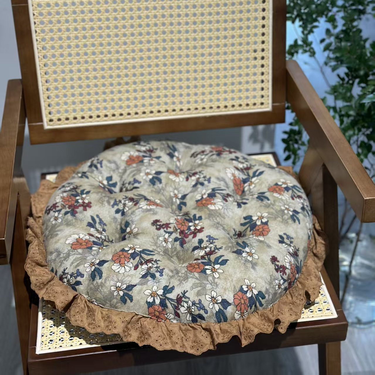 网红款复古小碎花坐垫日式榻榻米圆形花边蒲团垫防屁股痛餐椅子垫