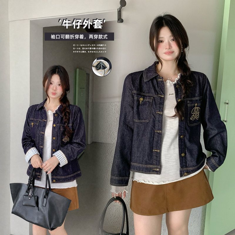 大码早秋复古牛仔短外套女减龄潮图片
