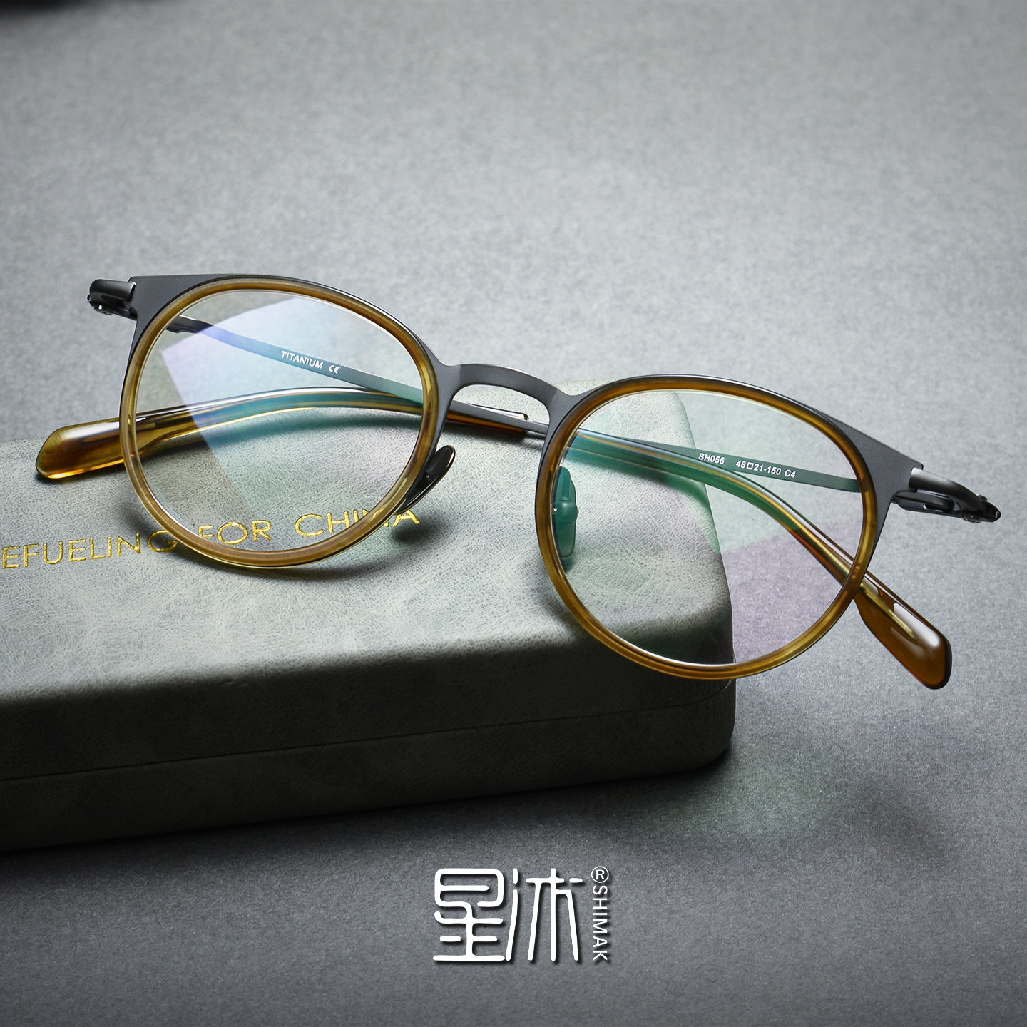 复古超轻圆框眼镜架男女款通用近视配镜文艺纯钛板材舒适茶色镜框