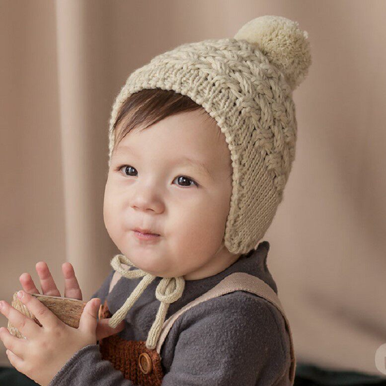 韩国进口婴儿童精灵帽子男女宝宝秋冬季新款毛线套头保暖护耳帽
