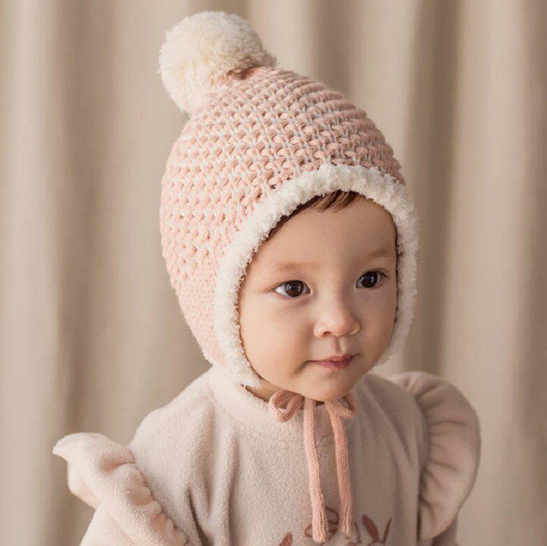 韩国进口婴儿童加绒帽子男女宝宝新款冬季新款毛线保暖防风护耳帽