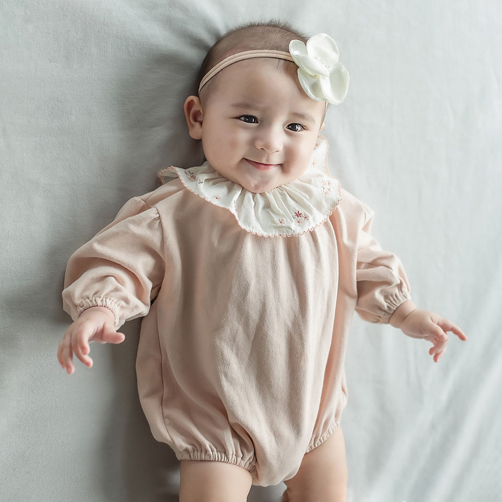 韩国进口婴儿童装1-18月女宝宝连身哈衣爬服公主满月裙百天服装