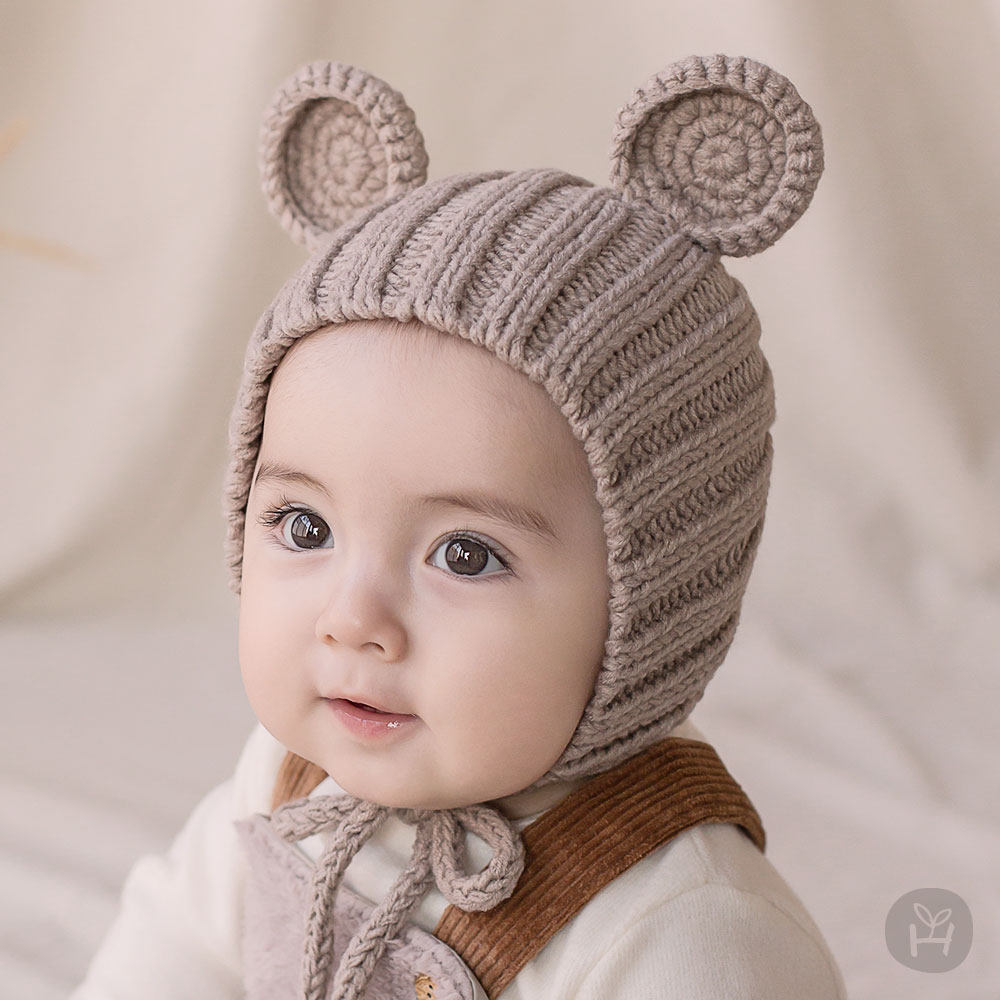 韩国进口婴儿童帽子米奇男女宝宝秋冬季毛线编织保暖套头护耳帽