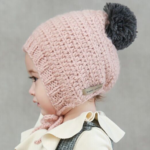 韩国进口婴儿童帽子球球加绒护耳帽男女宝宝秋冬款防风保暖套头帽