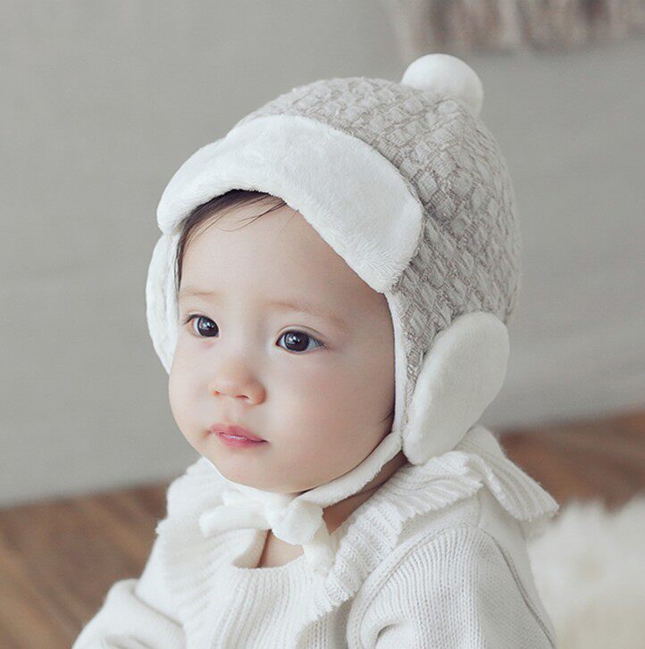 韩国进口加绒护耳帽婴儿童帽子男女宝宝秋冬季保暖加厚防风胎帽