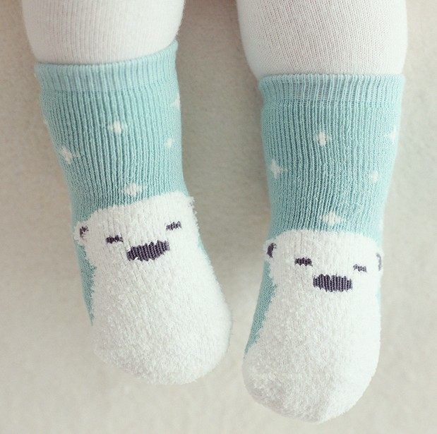 韩国进口婴儿童袜子0-12月男女宝宝防滑毛圈企鹅秋冬加厚睡眠短袜
