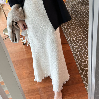 秋冬温柔羊毛呢米白色流