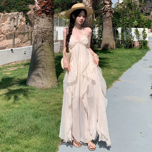 三亚气质重工挂颈吊带洋装女夏季长裙拍照露背海边度假沙滩裙子