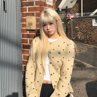 TCPE波点针织开衫春新款