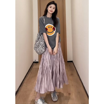 法式覆古粉色大摆百褶半