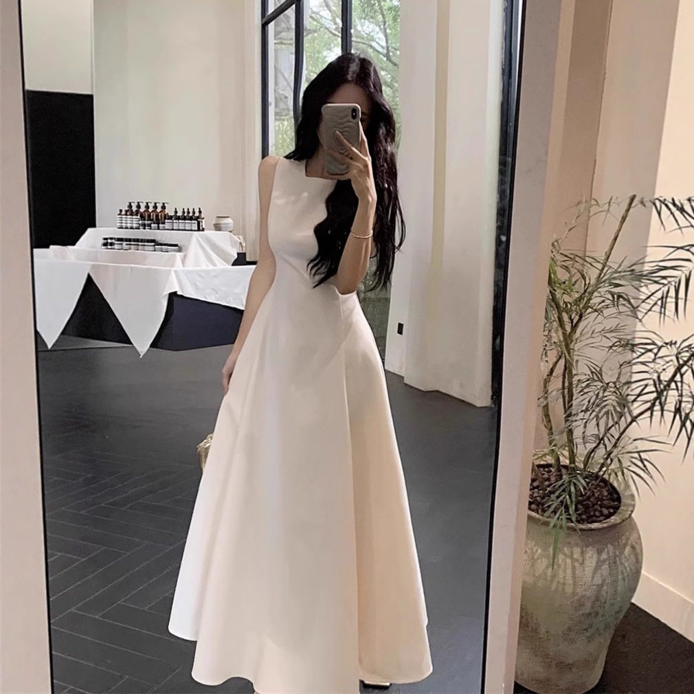 白色连衣裙子女夏季2025新款法式气质感无袖背心收腰显瘦长裙
