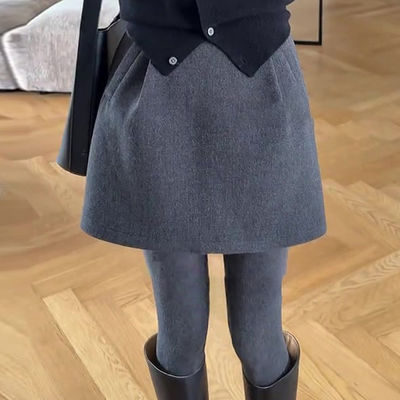 洋气灰色羊毛呢花苞半身