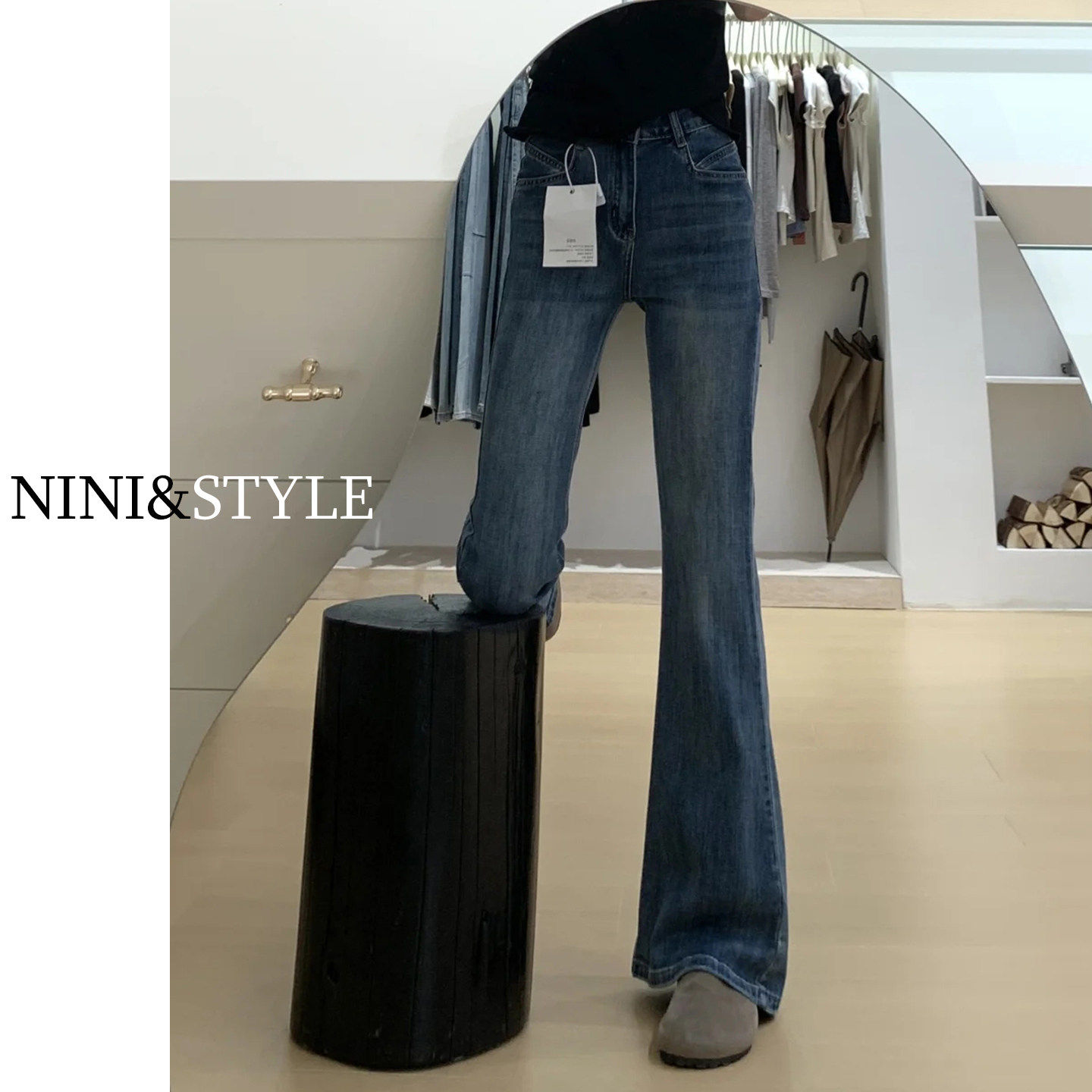 加绒复古微喇牛仔裤女2026春季新款高腰显瘦小个子不贴腿喇叭裤子