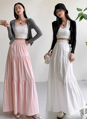 温柔风白色a字半身裙女春夏季2026新款高腰显瘦垂坠感蛋糕裙长裙