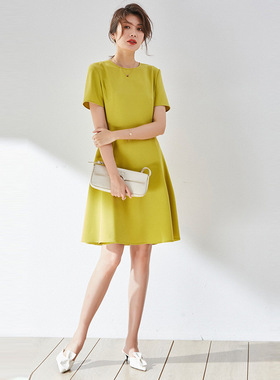 盛宏25夏季新款气质优雅收腰显瘦小个子短袖A字中长款连衣裙13133