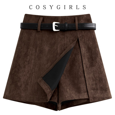咖色麂皮绒半身裙女冬季