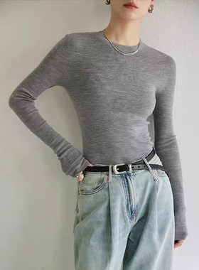 德国扬子纱120s可机洗亲肤柔软100%羊毛圆领显瘦百搭打底针织衫女