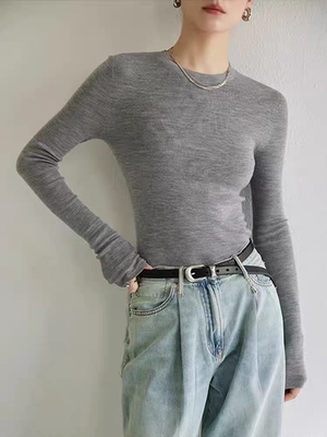 德国扬子纱120s可机洗亲肤柔软100%羊毛圆领显瘦百搭打底针织衫女