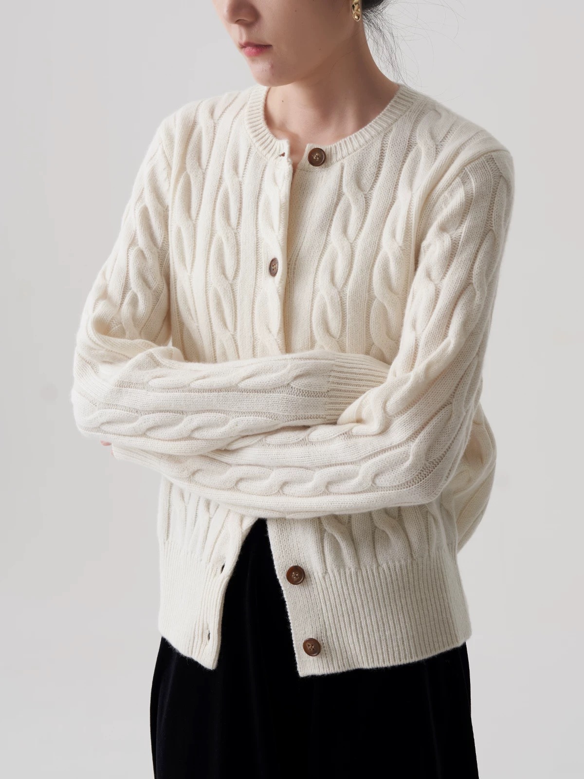 SHALLOW STREAMS 法式时髦重磅绞花针织衫开衫女秋冬羊毛衫外套