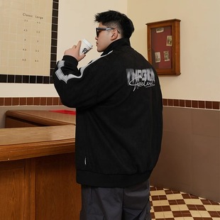 仿麂皮绒夹克外套男胖子宽松休闲加肥加大 潮牌大码 男装 春秋季 新款